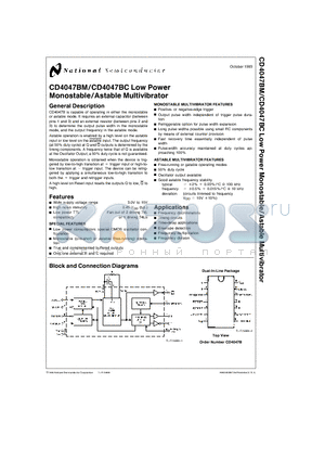 CD4047BM datasheet - Low Power Monostable/Astable Multivibrator
