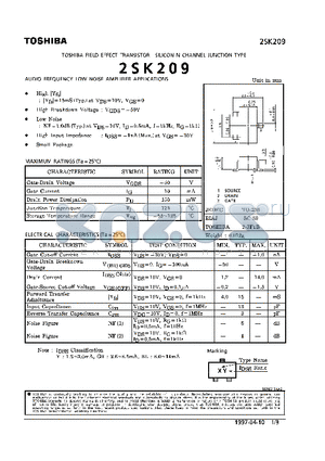 2SK209 datasheet - N CHANNEL JUNCTION TYPE (AUDIO FREQUENCY LOW NOISE AMPLIFIER APPLICATIONS)