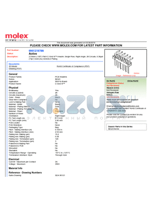 0901210788 datasheet - 2.54mm (.100) Pitch C-Grid III Header, Single Row, Right Angle, 28 Circuits, 0.38lm (15l) Gold (Au) Selective Plating