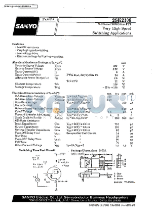 2SK2108 datasheet - Very High-Speed Switching Applications