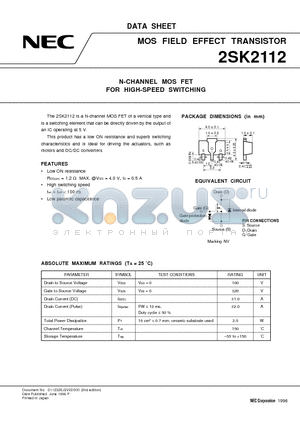 2SK2112 datasheet - N-CHANNEL MOS FET FOR HIGH-SPEED SWITCHING