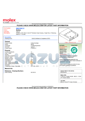 0901230111 datasheet - 2.54mm (.100) Pitch C-Grid III Modular Crimp Housing - Single Row, 2 Polarizing Buttons, 11 Circuits