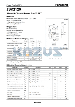 2SK2126 datasheet - Silicon N-Channel Power F-MOS FET