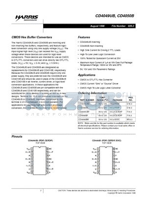 CD4049UB datasheet - CMOS Hex Buffer/Converters