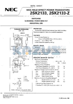 2SK2133-Z datasheet - SWITCHING N-CHANNEL POWER MOSFET INDUSTRIAL USE