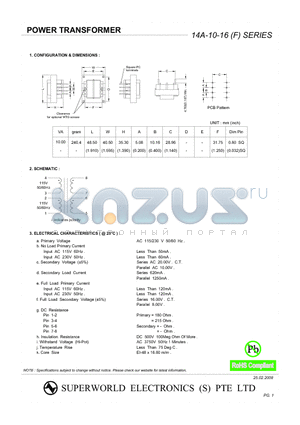 14A-10-16 datasheet - POWER TRANSFORMER