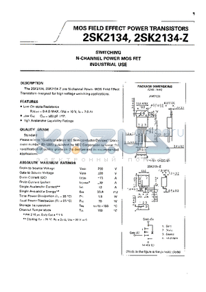 2SK2134 datasheet - SWITCHING N-CHANNEL POWER MOS FET INDUSTRIAL USE
