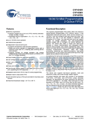 CYF1072V33L-100BGXI datasheet - 18/36/72-Mbit Programmable 2-Queue FIFOs