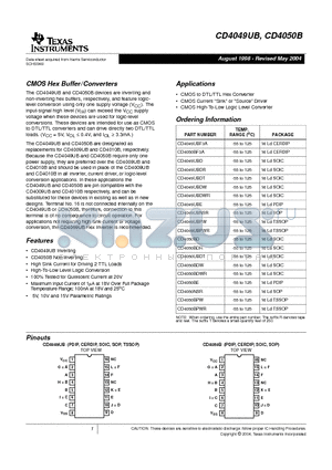 CD4049UBDR datasheet - CMOS HEX BUFFERS/CONVERTERS