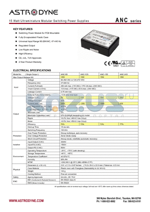 ANC-5D datasheet - 15 Watt Ultraminiature Modular Switching Power Supplies