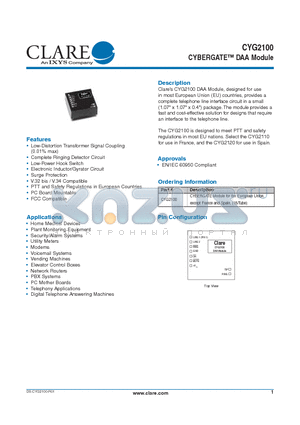 CYG2100 datasheet - CYBERGATE DAA Module