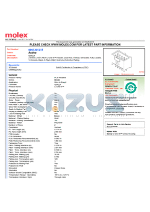 0901301314 datasheet - 2.54mm (.100) Pitch C-Grid III Header, Dual Row, Vertical, Shrouded, Fully Loaded, 14 Circuits, Black, 0.76lm (30l) Gold (Au) Selective Plating