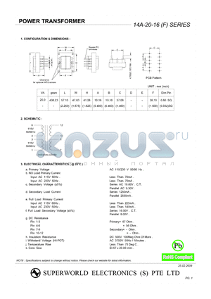 14A-20-16 datasheet - POWER TRANSFORMER