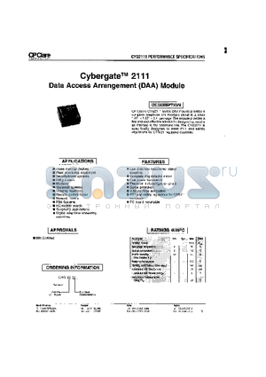 CYG2111 datasheet - Data Access Arrangement (DAA) Module