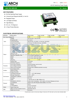 ANC-5S15D-DN datasheet - AC-DC Switching Power Supply