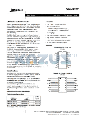 CD4049UBKTR datasheet - CMOS Hex Buffer/Converter