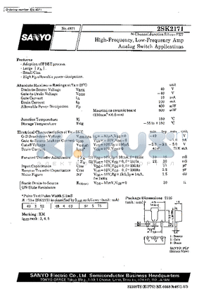 2SK2171 datasheet - High-Frequency, High-Frequency Amp Analog Switch Applications