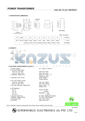 14A-30-10 datasheet - POWER TRANSFORMER
