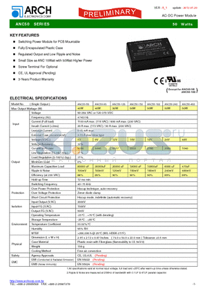 ANC50 datasheet - AC-DC Power Module