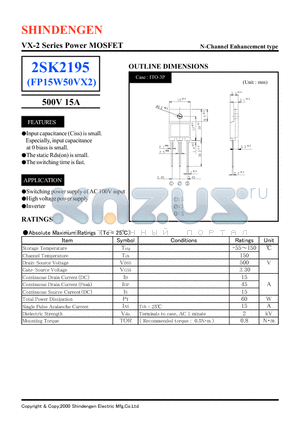 2SK2195 datasheet - VX-2 Series Power MOSFET(500V 15A)