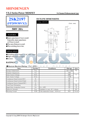 2SK2197 datasheet - VX-2 Series Power MOSFET(500V 20A)