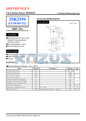 2SK2194 datasheet - VX-2 Series Power MOSFET(500V 15A)