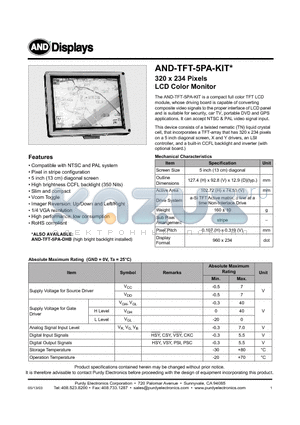 AND-TFT-5PA-KIT datasheet - LCD Color Monitor