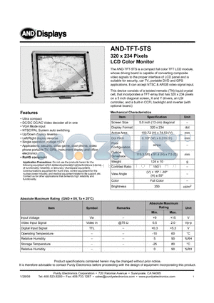 AND-TFT-5TS datasheet - LCD Color Monitor