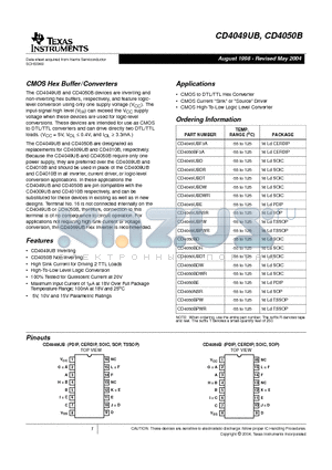 CD4050BDW datasheet - CMOS HEX BUFFERS/CONVERTERS