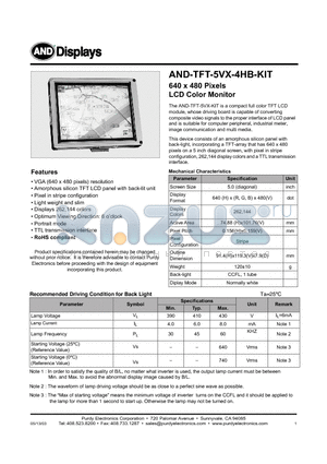 AND-TFT-5VX-4HB-KIT datasheet - LCD Color Monitor