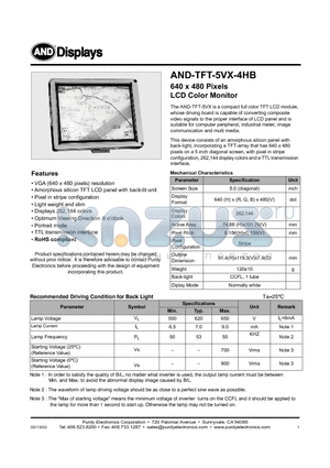 AND-TFT-5VX-4HB datasheet - LCD Color Monitor