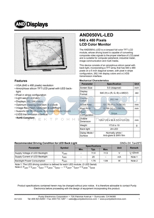 AND050VL-LED datasheet - LCD Color Monitor