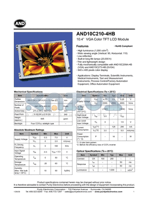 AND10C210-4HB datasheet - 10.4 VGA Color TFT LCD Module