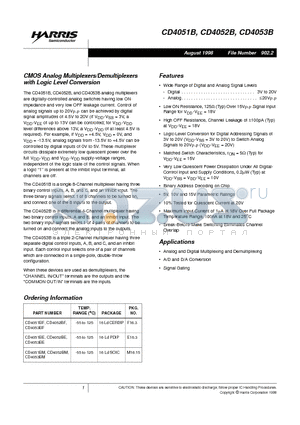 CD4051B datasheet - CMOS Analog Multiplexers/Demultiplexers with Logic Level Conversion