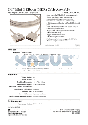 14B26-SZ3B-350-03C datasheet - 3M Mini D Ribbon (MDR) Cable Assembly