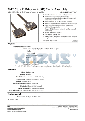 14B26-SZ3B-450-04C datasheet - 3M Mini D Ribbon (MDR) Cable Assembly