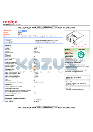 0901420010 datasheet - 2.54mm (.100) Pitch C-Grid III Crimp Housing - Dual Row, 10 Circuits