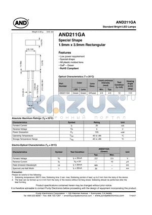 AND211GA datasheet - Standard Bright LED Lamps