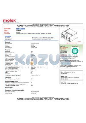 0901420040 datasheet - 2.54mm (.100) Pitch C-Grid III Crimp Housing - Dual Row, 40 Circuits
