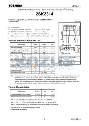 2SK2314_09 datasheet - Chopper Regulator, DC−DC Converter and Motor Drive Applications