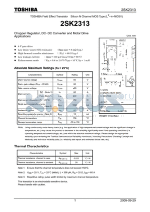 2SK2313 datasheet - Chopper Regulator, DC−DC Converter and Motor Drive Applications