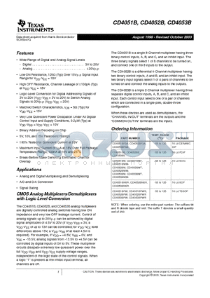 CD4051BM96E4 datasheet - CMOS Analog Multiplexers/Demultiplexers with Logic Level Conversion