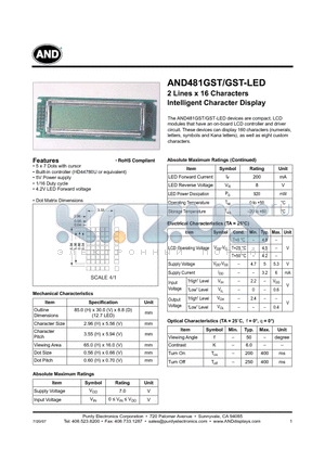 AND481GST datasheet - Intelligent Character Display