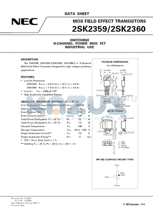 2SK2360 datasheet - SWITCHING N-CHANNEL POWER MOS FET INDUSTRIAL USE