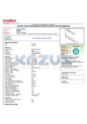 0901471108 datasheet - 2.54mm (.100) Pitch C-Grid^ PC Board Connector, Single Row, Vertical, 8 Circuits