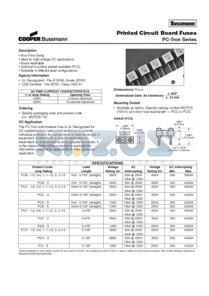BK/PCB-1/2BK datasheet - Printed Circuit Board Fuses