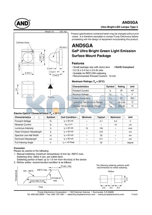 AND5GA datasheet - GaP Ultra Bright Green Light Emission Surface Mount Package