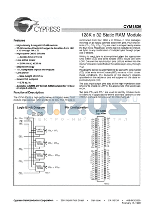 CYM1836PZ-30C datasheet - 128K x 32 Static RAM Module