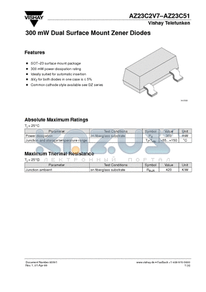 AZ23C3V9 datasheet - 300 mW Dual Surface Mount Zener Diodes