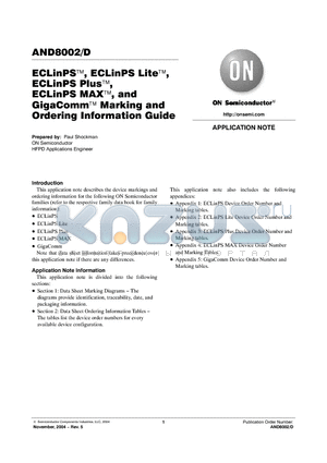 AND8002 datasheet - ECLinPS, ECLinPS Lite, ECLinPS Plus ECLinPS MAX, and GigaComm Marking and Ordering Information Guide